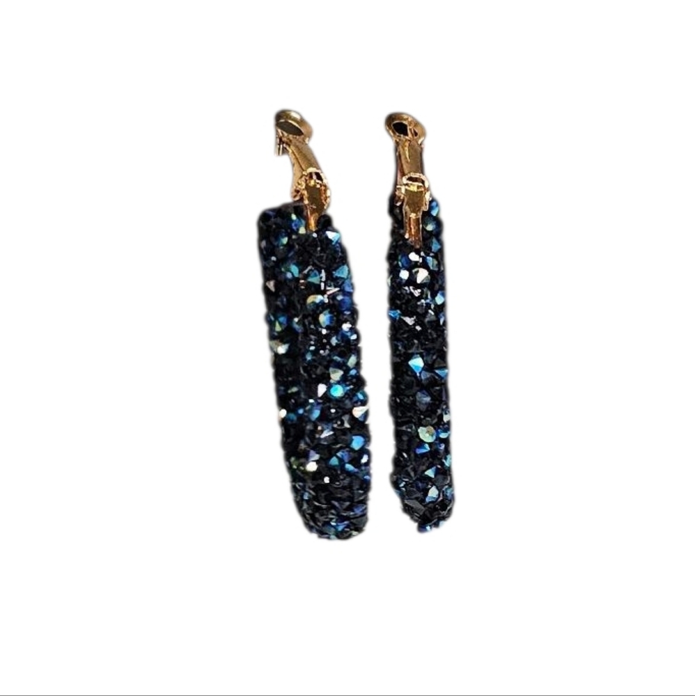 Midnight Navy Black Purple Crystal Encrusted Hoop Earrings Whimsigoth Mermaid